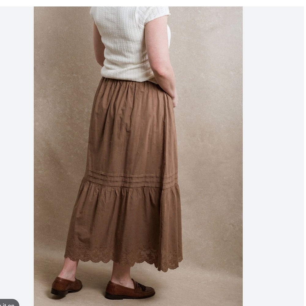 Neuflora Santa Monica Eyelet Tiered Midi Skirt Boho Prairie Cottagecore Size L - Picture 4 of 13